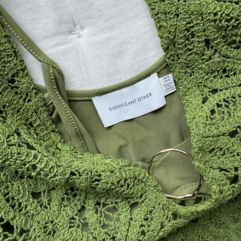 Significant Other 4 Green Crochet Imogen Maxi Dress Bell Sleeves - Picture 6 of 9
